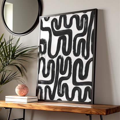 Abstract Brush Stroke Poster, Monochrome Wall Art, Black and White Modern Print — Digital Download