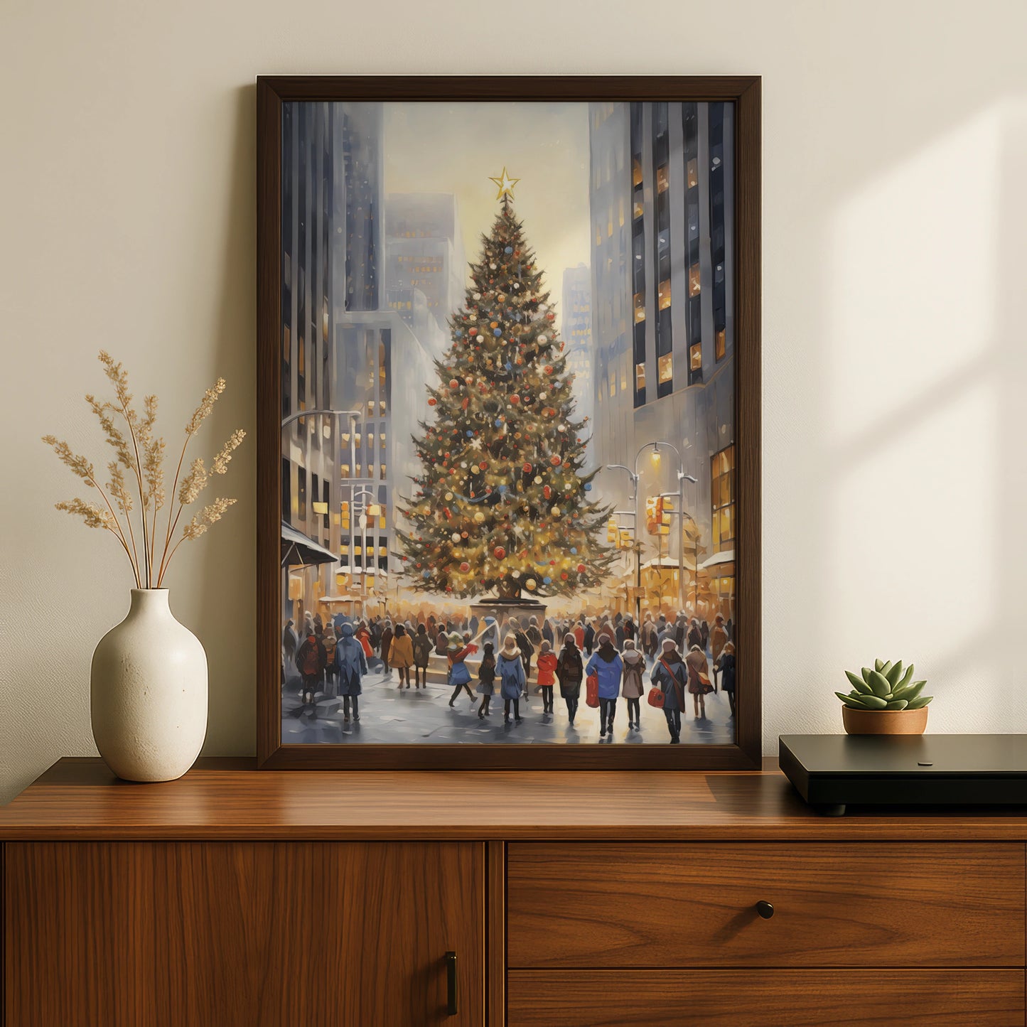 Christmas Tree City Poster, New York Winter Wall Art, Festive Xmas Print, Holiday Decor