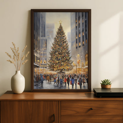 Christmas Tree City Poster, New York Winter Wall Art, Festive Xmas Print, Holiday Decor