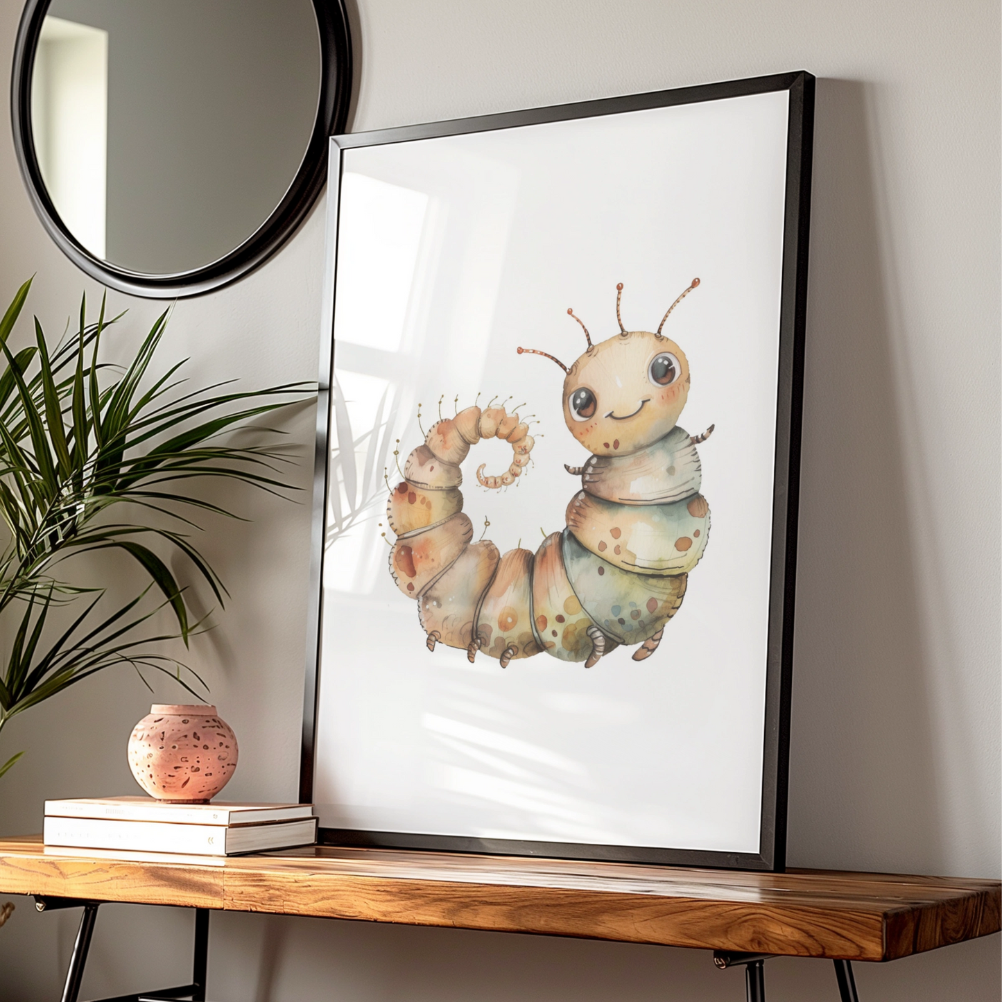 Cute Caterpillar Nursery Wall Art, Watercolour Bug Poster, Kids Room Insect Print, Baby Decor
