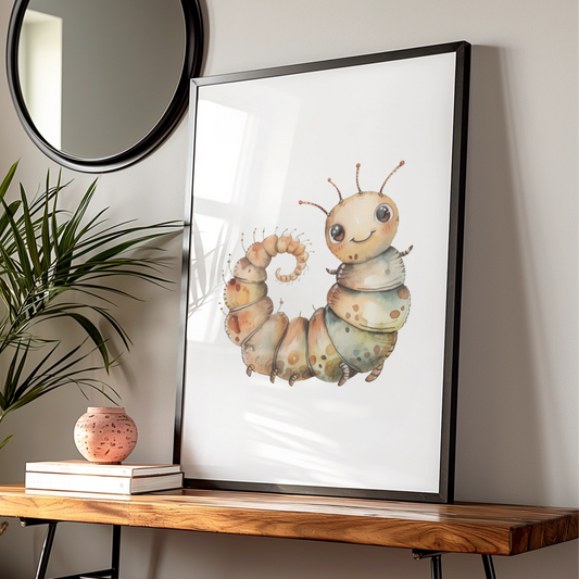 Cute Caterpillar Nursery Wall Art, Watercolour Bug Poster, Kids Room Insect Print, Baby Decor