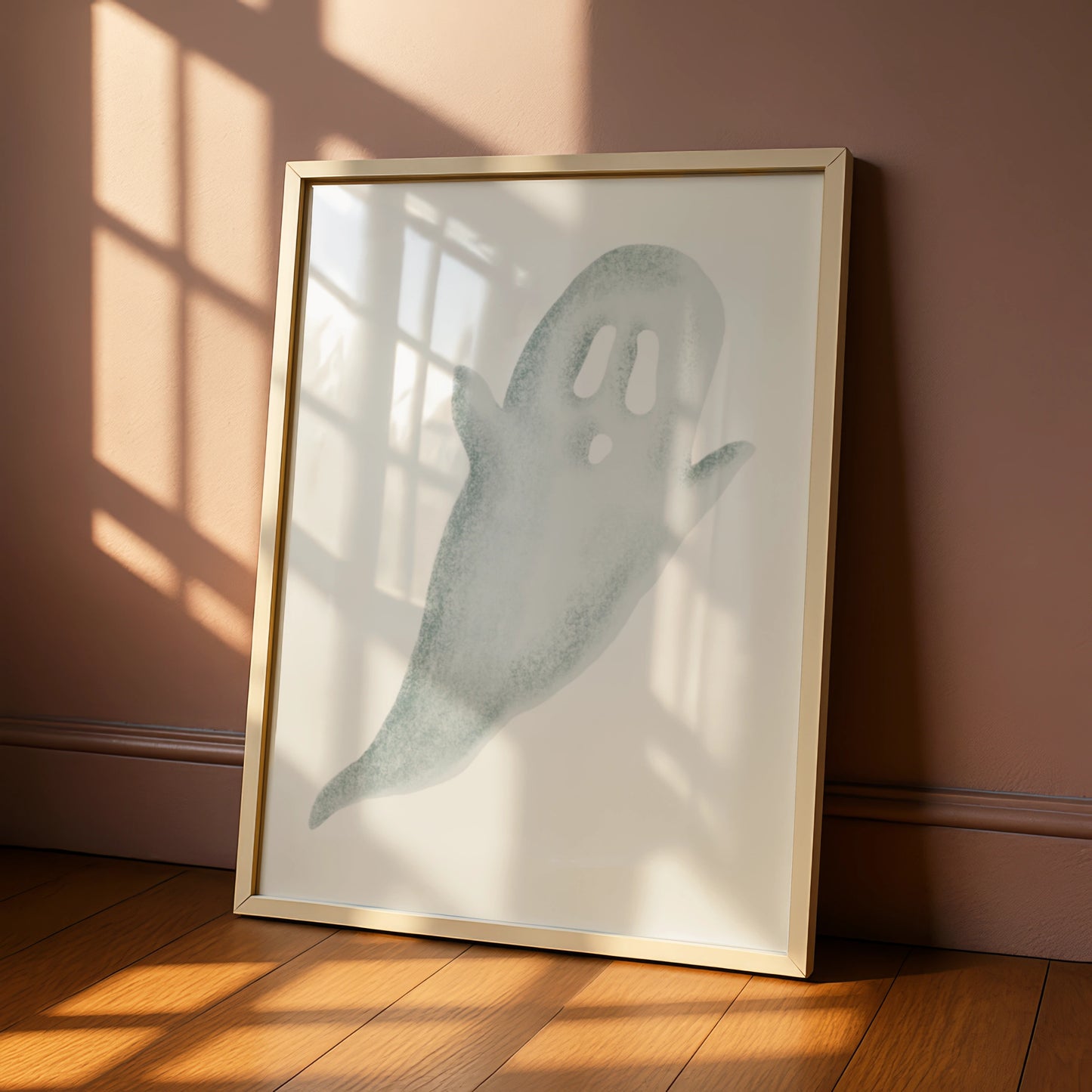 Halloween Ghost Poster, Spooky Ghost Wall Art, Minimalist Halloween Print, Sage Green Home Decor