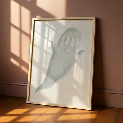 Halloween Ghost Poster, Spooky Ghost Wall Art, Minimalist Halloween Print, Sage Green Home Decor