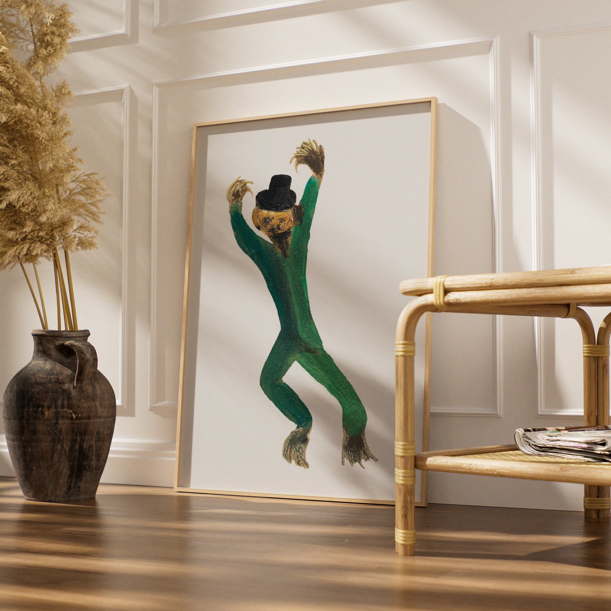 Halloween Monster Poster, Dancing Creature Art Print, Spooky Green Wall Art, Witchy Horror Decor