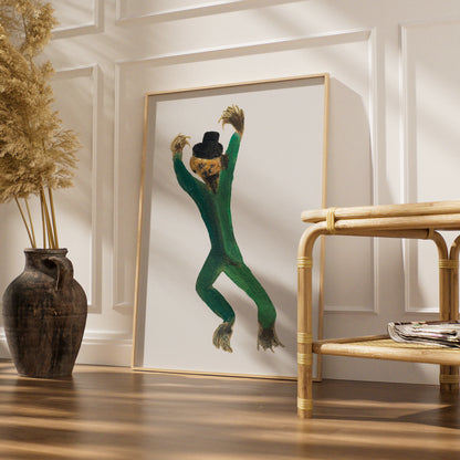 Halloween Monster Poster, Dancing Creature Art Print, Spooky Green Wall Art, Witchy Horror Decor