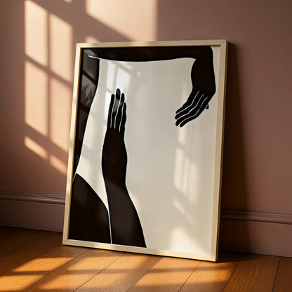 Female Figure Silhouette Print, Monochrome Wall Art, Minimalist Black White Poster, Modern Body Art