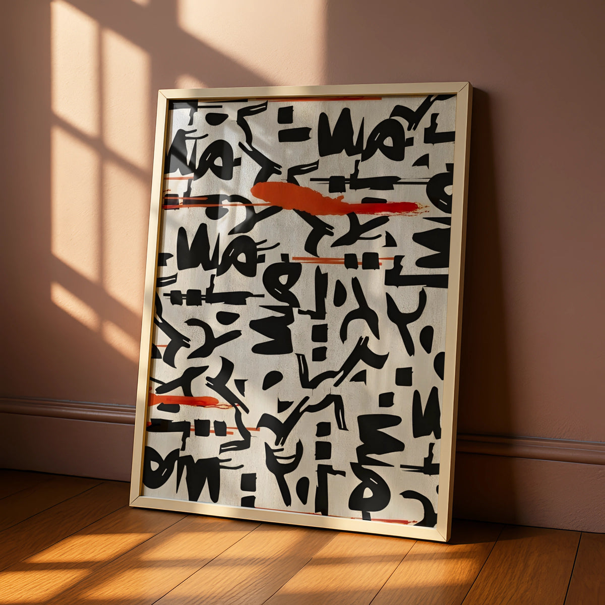 Abstract Graffiti Calligraphy Print, Black White Red Modern Wall Art Poster