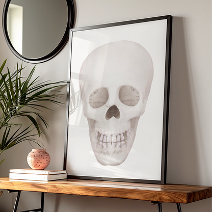 Halloween Skull Poster, White Skull Wall Art, Spooky Gothic Print, Minimalist Halloween Decor