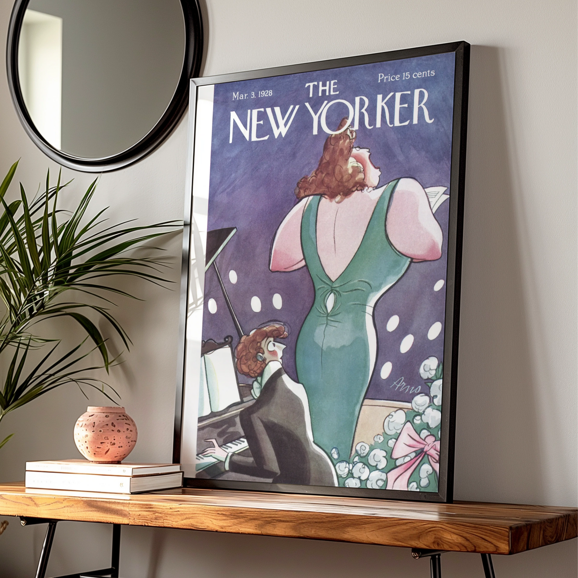 New Yorker 1928 Cover Poster, Opera Singer Piano Art, Vintage Magazine Wall Art