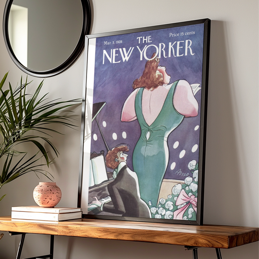 New Yorker 1928 Cover Poster, Opera Singer Piano Art, Vintage Magazine Wall Art