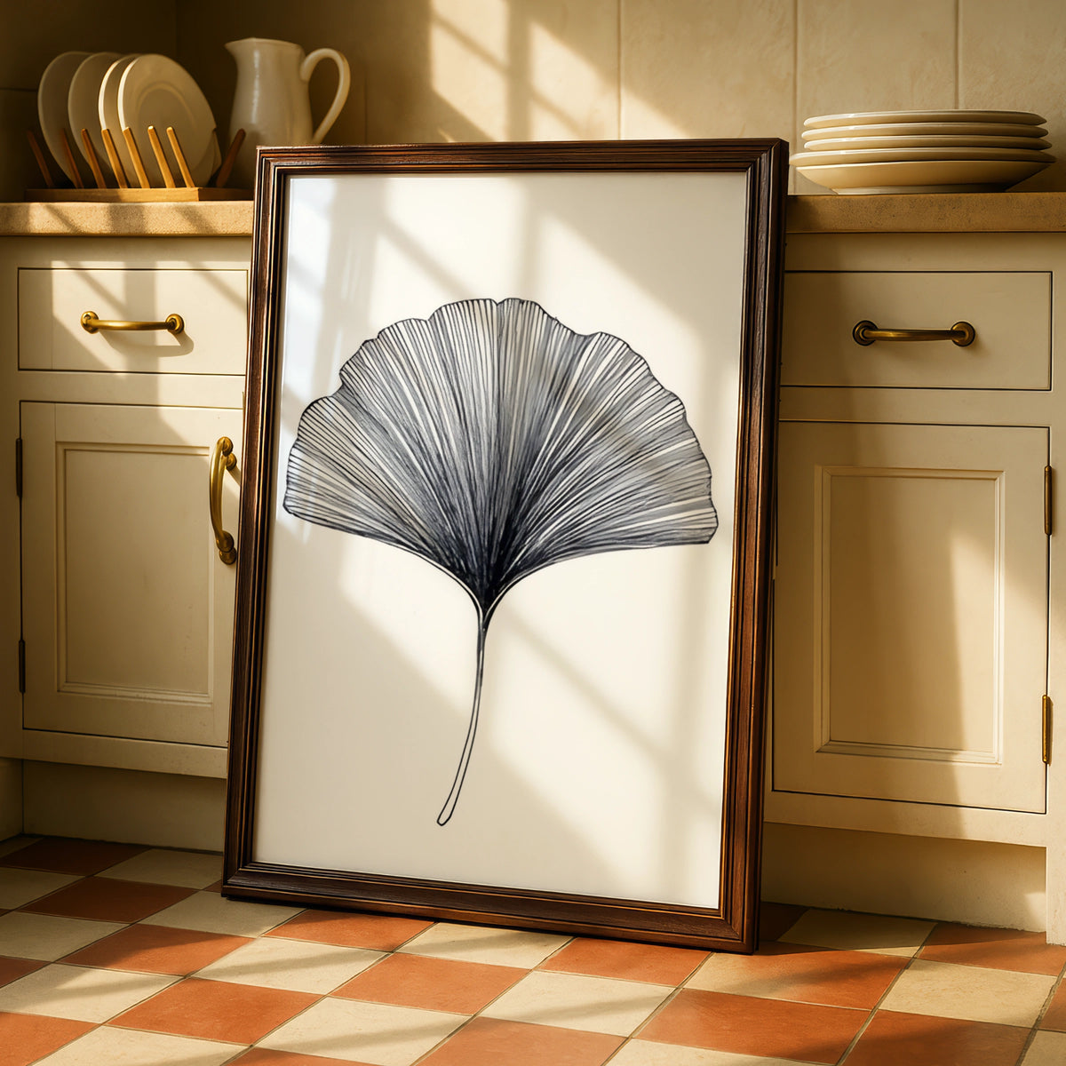 Ginkgo Leaf Monochrome Wall Art, Black and White Botanical Print, Minimalist Poster