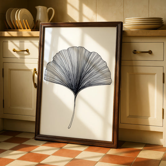 Ginkgo Leaf Monochrome Wall Art, Black and White Botanical Print, Minimalist Poster