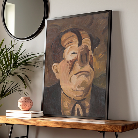 Halloween Cubist Face Poster, Surreal Distorted Portrait Wall Art, Spooky Dark Brown Gallery Print