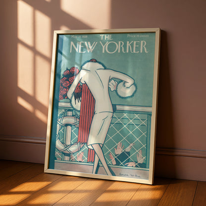 New Yorker Cover May 1926 Poster, Art Deco Woman Rose Bouquet, Vintage Magazine Wall Art