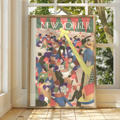 New Yorker 1927 Christmas Cover Poster, Vintage Holiday Art Deco Print, Festive Wall Art
