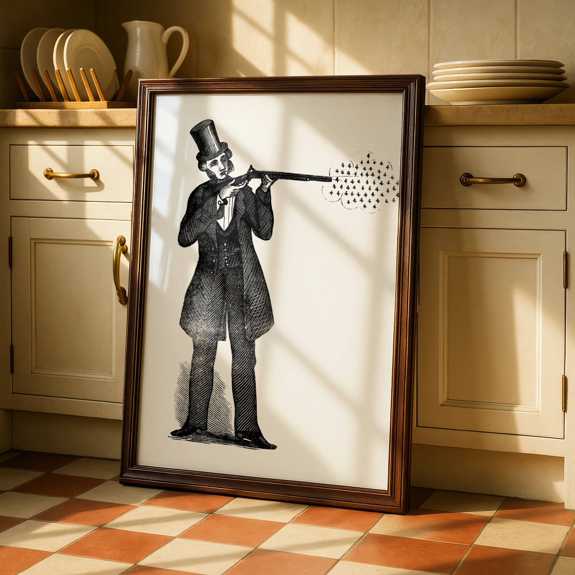 Victorian Gunman Halloween Art Print, Vintage Engraving Poster, Gothic Black Wall Art