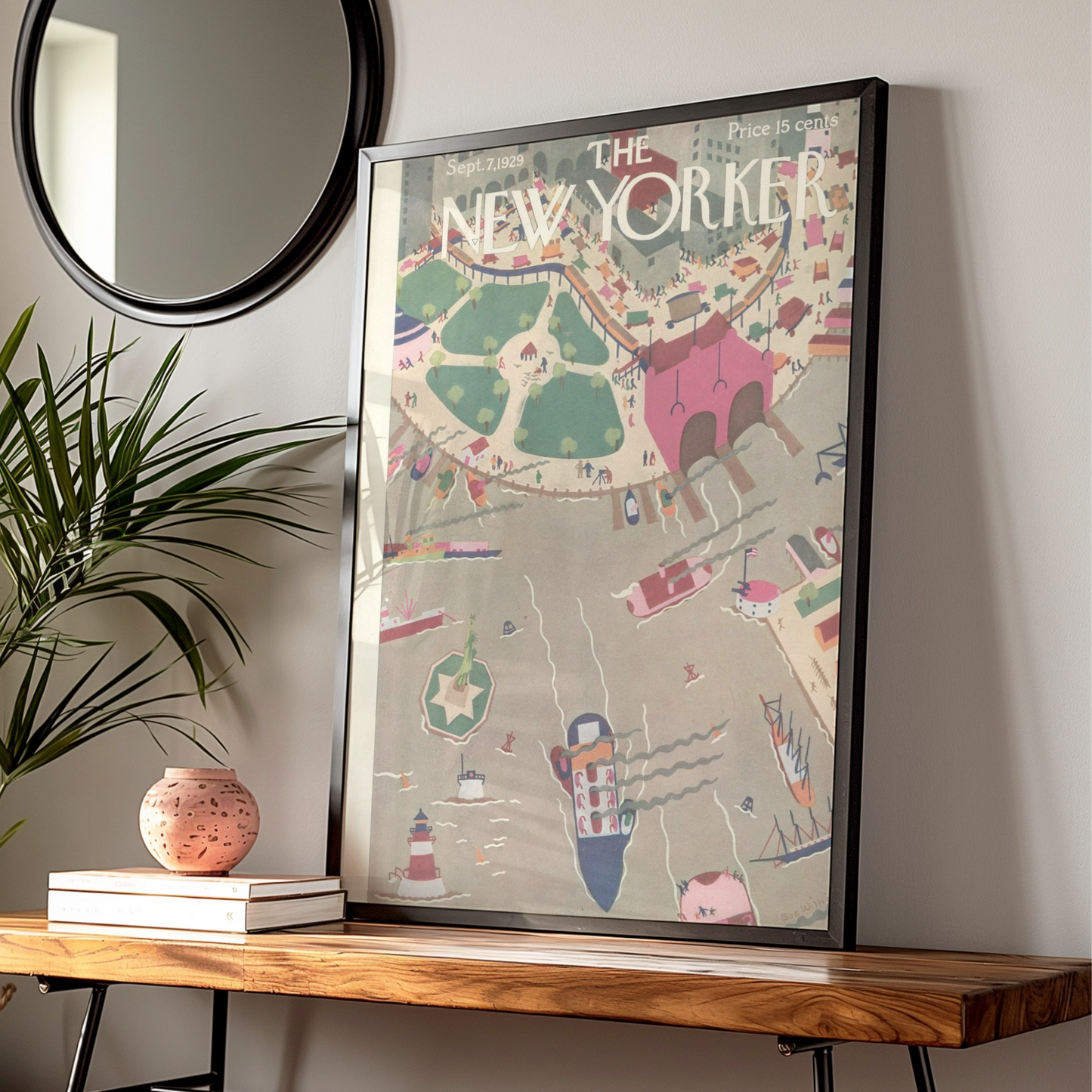 The New Yorker Sept 1929 Cover Poster, NYC Harbour Vintage Wall Art Print