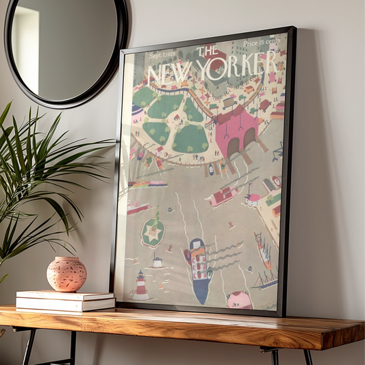 The New Yorker Sept 1929 Cover Poster, NYC Harbour Vintage Wall Art Print