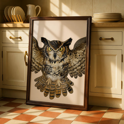 Halloween Owl Poster, Flying Owl Wall Art, Spooky Bird Print, Brown Gothic Home Decor