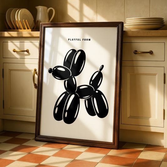 Balloon Dog Print, Monochrome Wall Art, Black and White Poster, Modern Gallery Wall