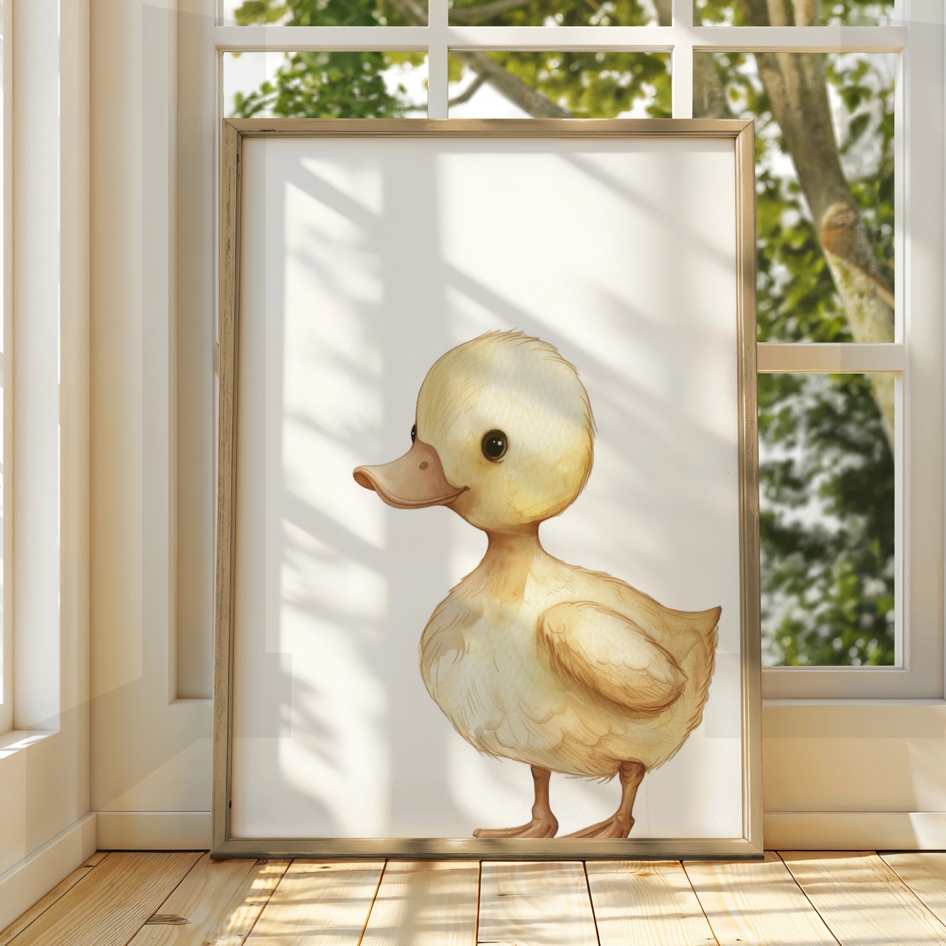 Duckling Nursery Wall Art, Baby Duck Poster, Watercolour Animal Print, Kids Room Decor