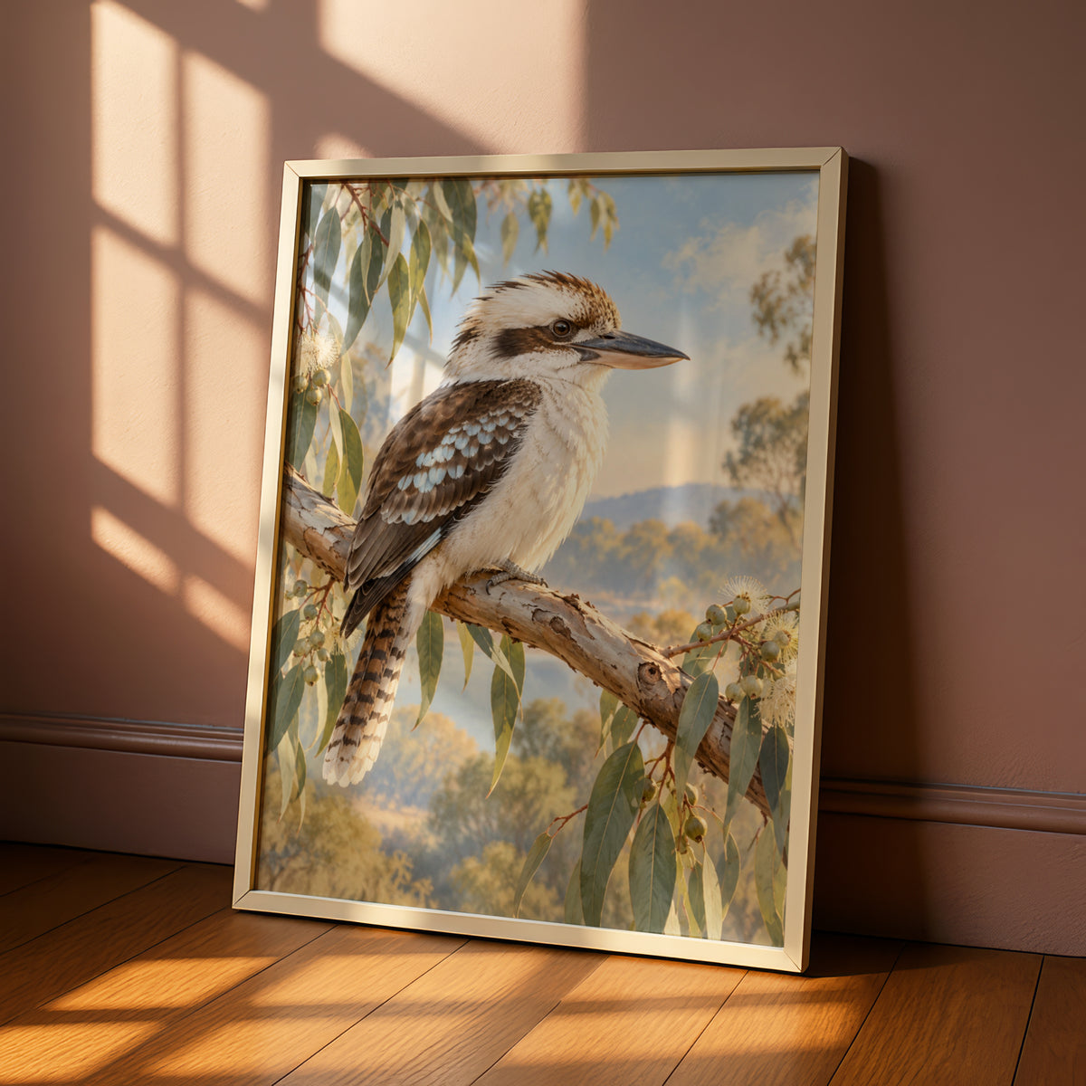 Kookaburra Wall Art, Australian Bird Print, Eucalyptus Nature Poster, Wildlife Art