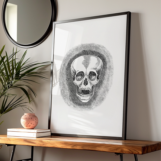 Halloween Skull Poster, Vintage Engraving Wall Art, Black White Gothic Print, Spooky Skull Decor