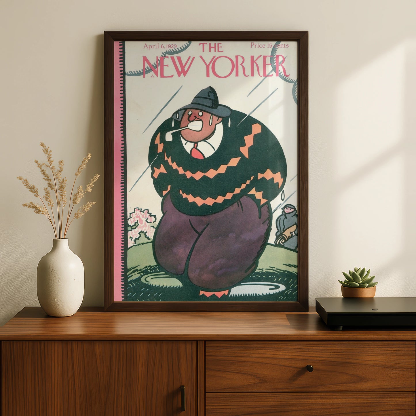 New Yorker 1929 Golf Cover Poster, Vintage Comic Art Print, Rainy Day Golfer Wall Art