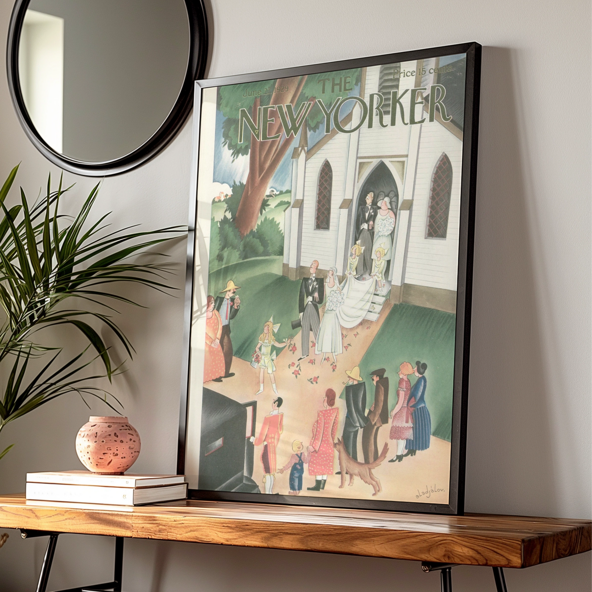 New Yorker 1929 Wedding Cover Poster, Vintage Church Bride Art Print, Retro Wall Art