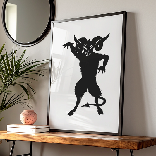 Halloween Devil Demon Poster, Dark Occult Wall Art, Black Krampus Print, Spooky Gothic Decor