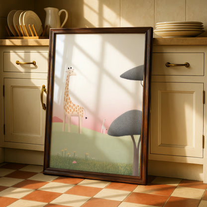 Giraffe Nursery Wall Art, Safari Baby Print, Children's Animal Poster, Pink Green Decor