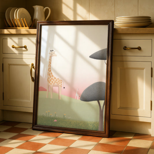 Giraffe Nursery Wall Art, Safari Baby Print, Children's Animal Poster, Pink Green Decor