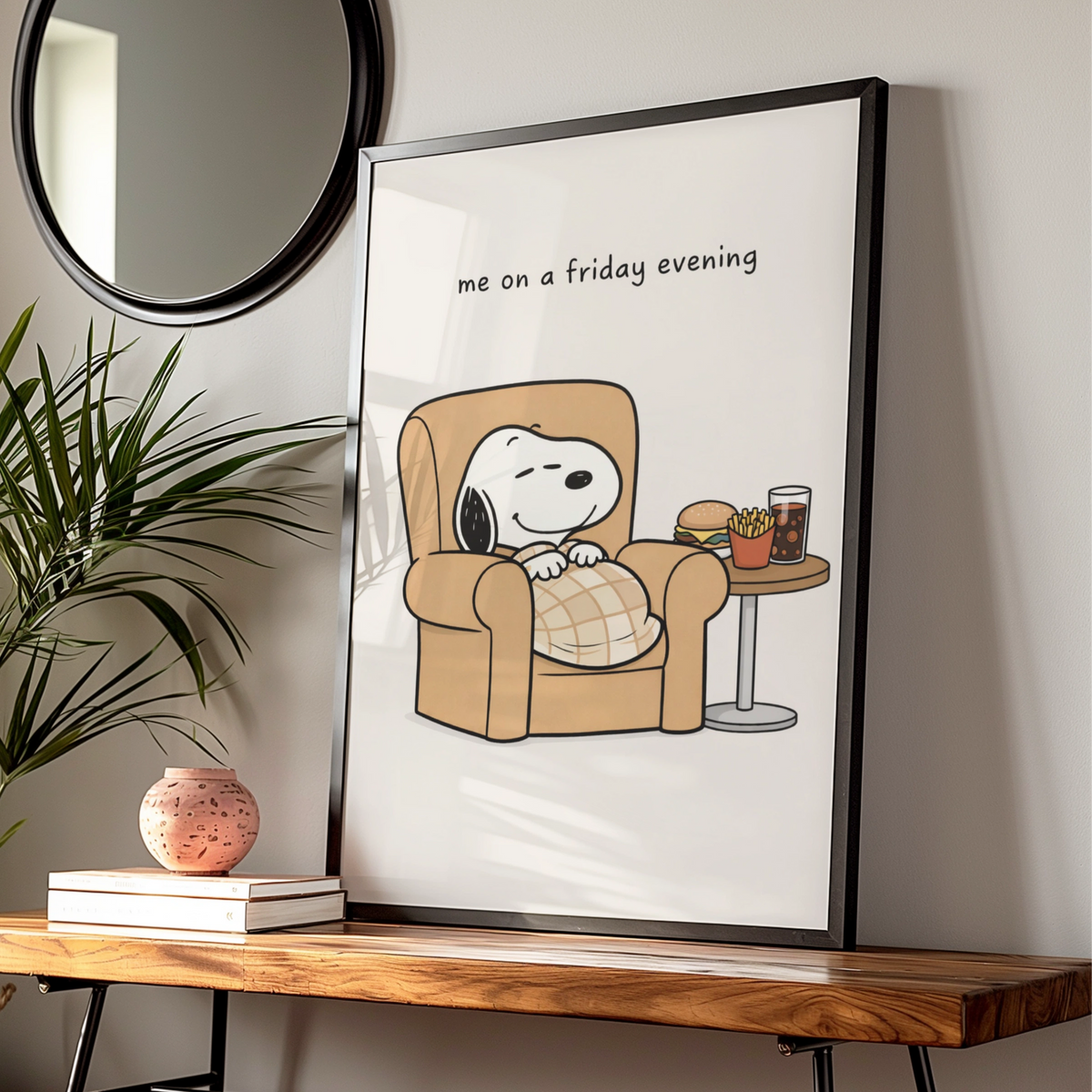Relaxing Dog Cartoon Poster, Funny Friday Night Wall Art, Quirky Print for Living Room