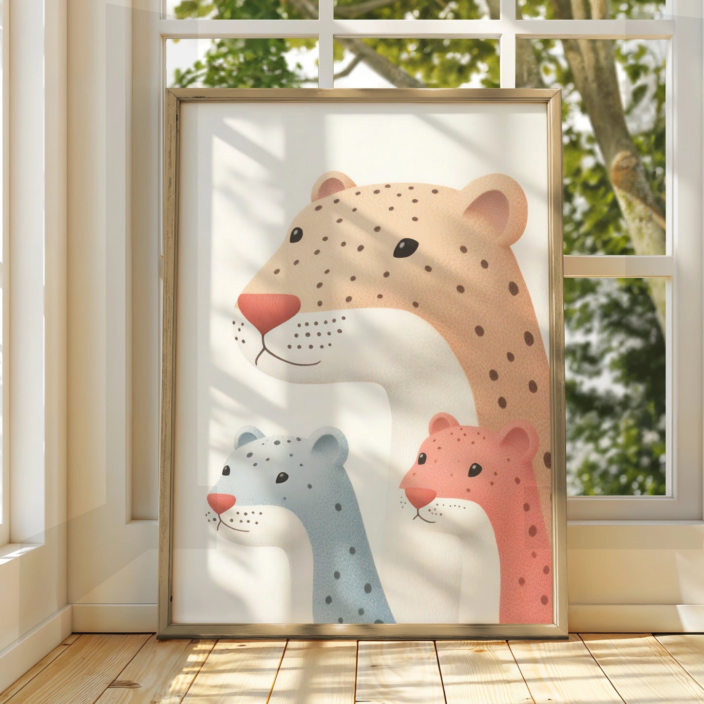 Leopard Family Nursery Wall Art, Cute Cheetah Cubs Print, Safari Baby Room Poster