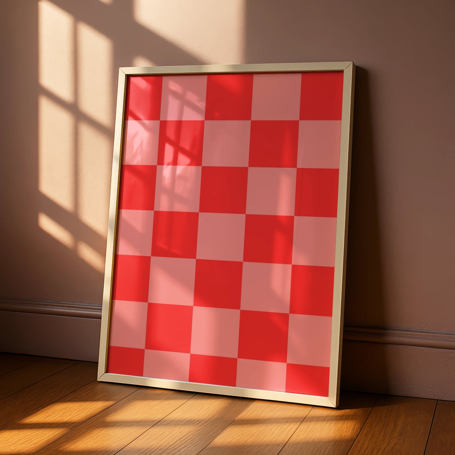 Red Checkerboard Maximalist Poster, Bold Geometric Wall Art, Modern Grid Print