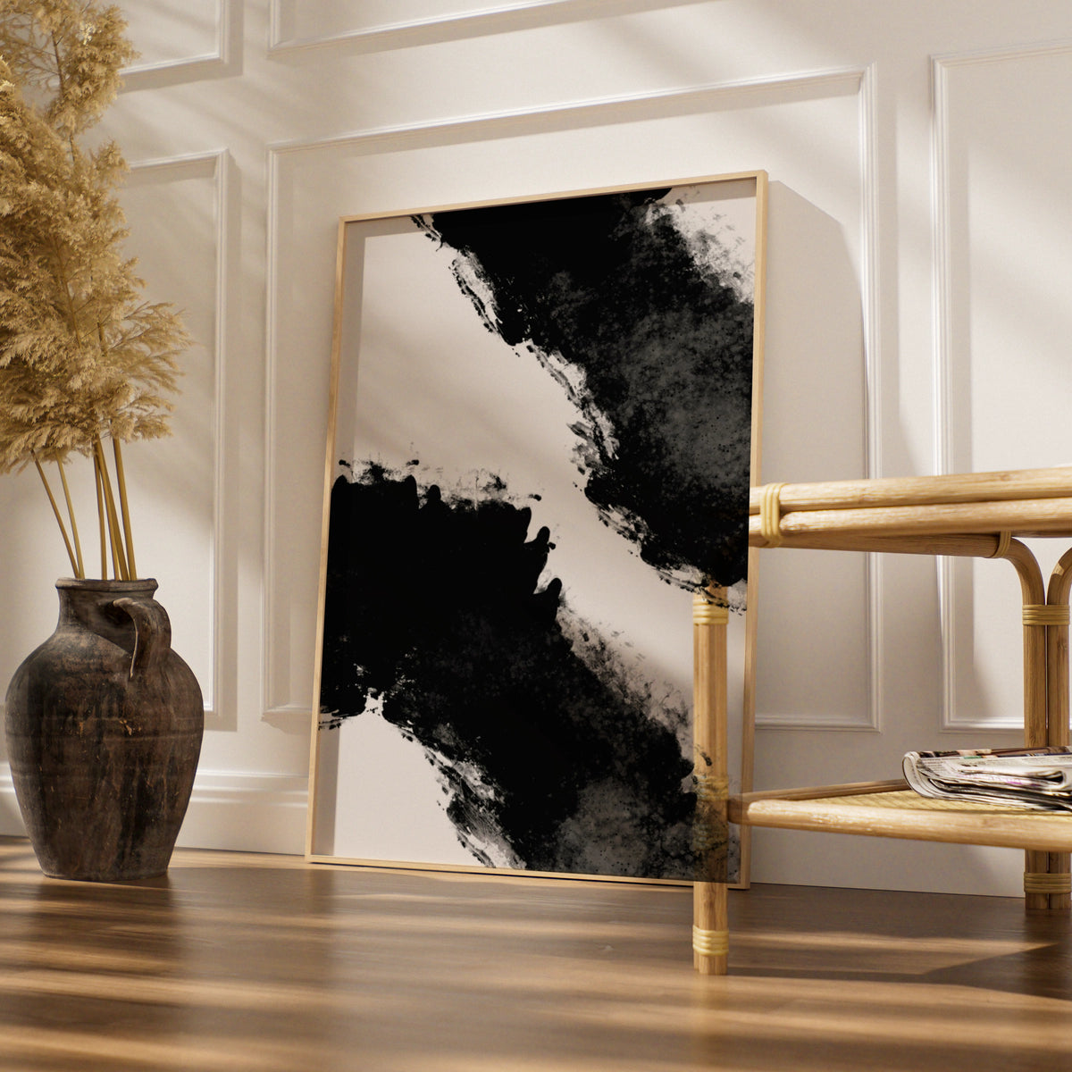 Abstract Ink Splash Monochrome Wall Art, Black and White Poster, Modern Print
