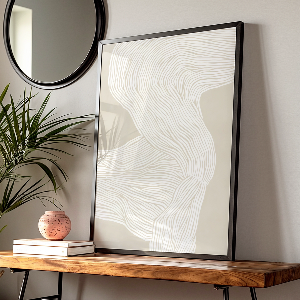 Abstract Flow Line Art, Neutral Beige Minimalist Print, Modern Wall Decor, Contemporary Poster — Digital Download