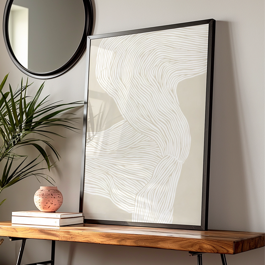 Abstract Flow Line Art, Neutral Beige Minimalist Print, Modern Wall Decor, Contemporary Poster — Digital Download