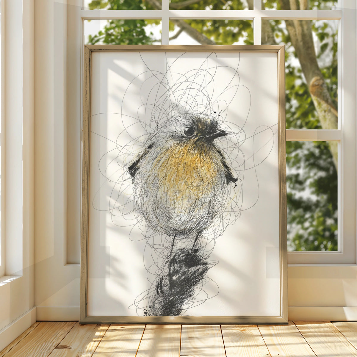 Robin Bird Sketch Art, Monochrome Wall Art, Black and White Bird Poster, Modern Print