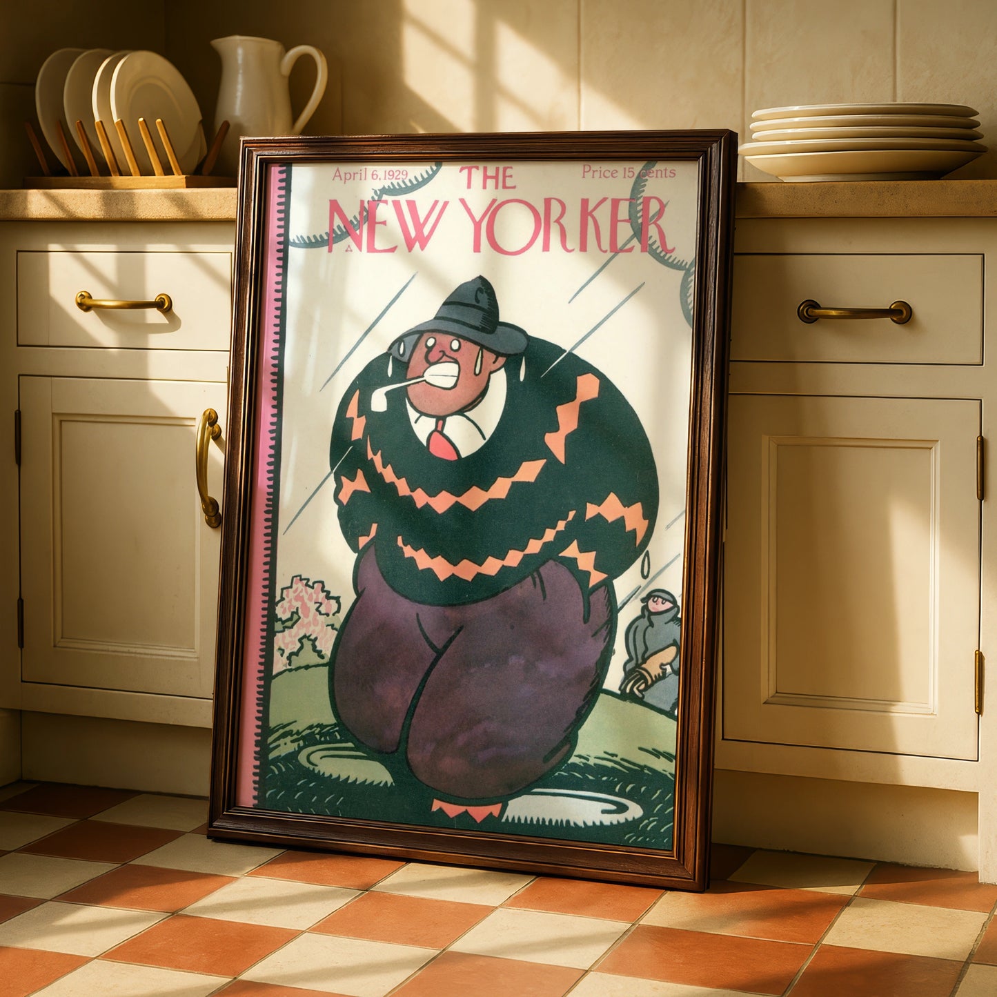 New Yorker 1929 Golf Cover Poster, Vintage Comic Art Print, Rainy Day Golfer Wall Art