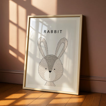Rabbit Poster, Minimalist Animal Print, Nursery Wall Art, Scandi Kids Room Decor