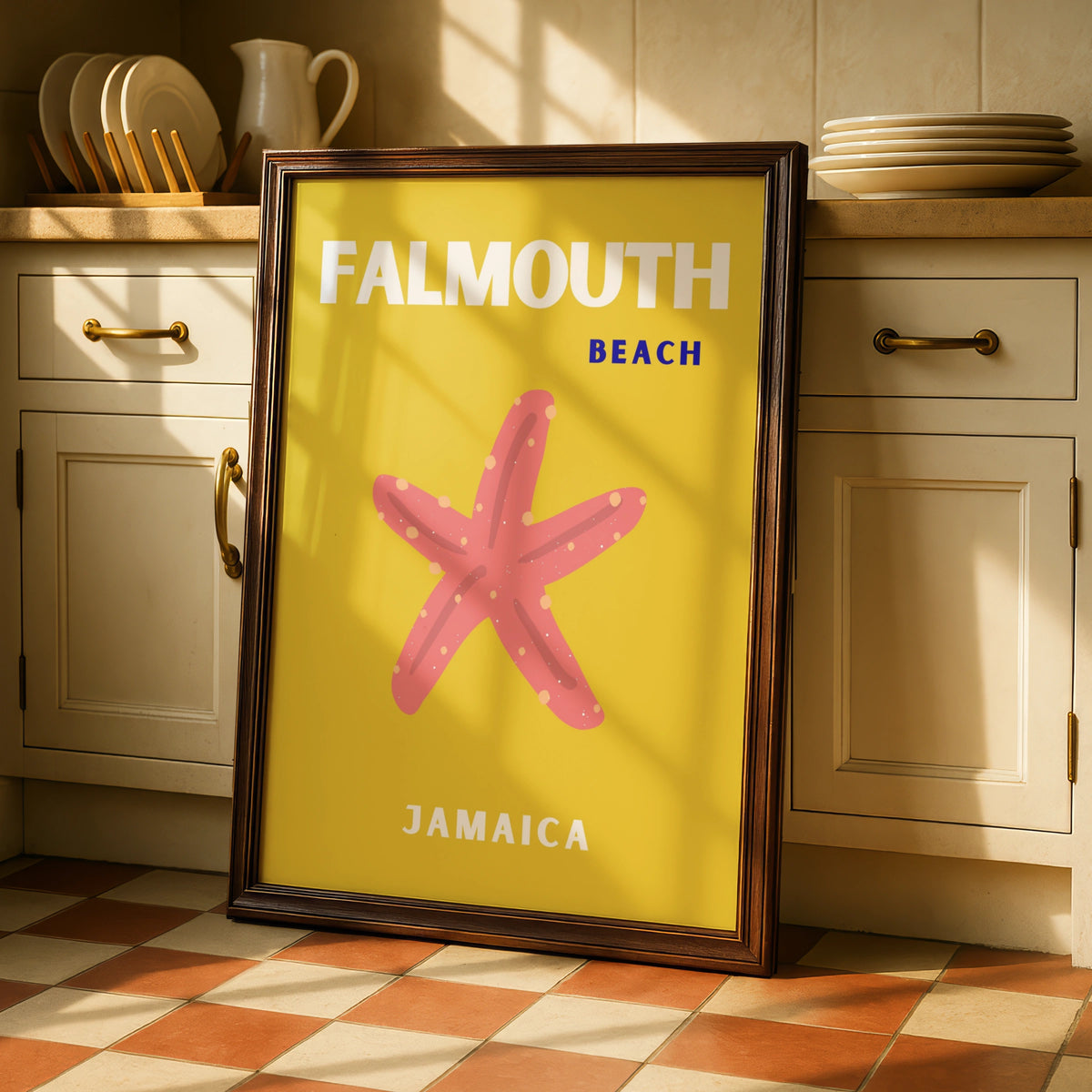 Falmouth Beach Jamaica Travel Poster, Caribbean Wall Art, Retro Tropical Print
