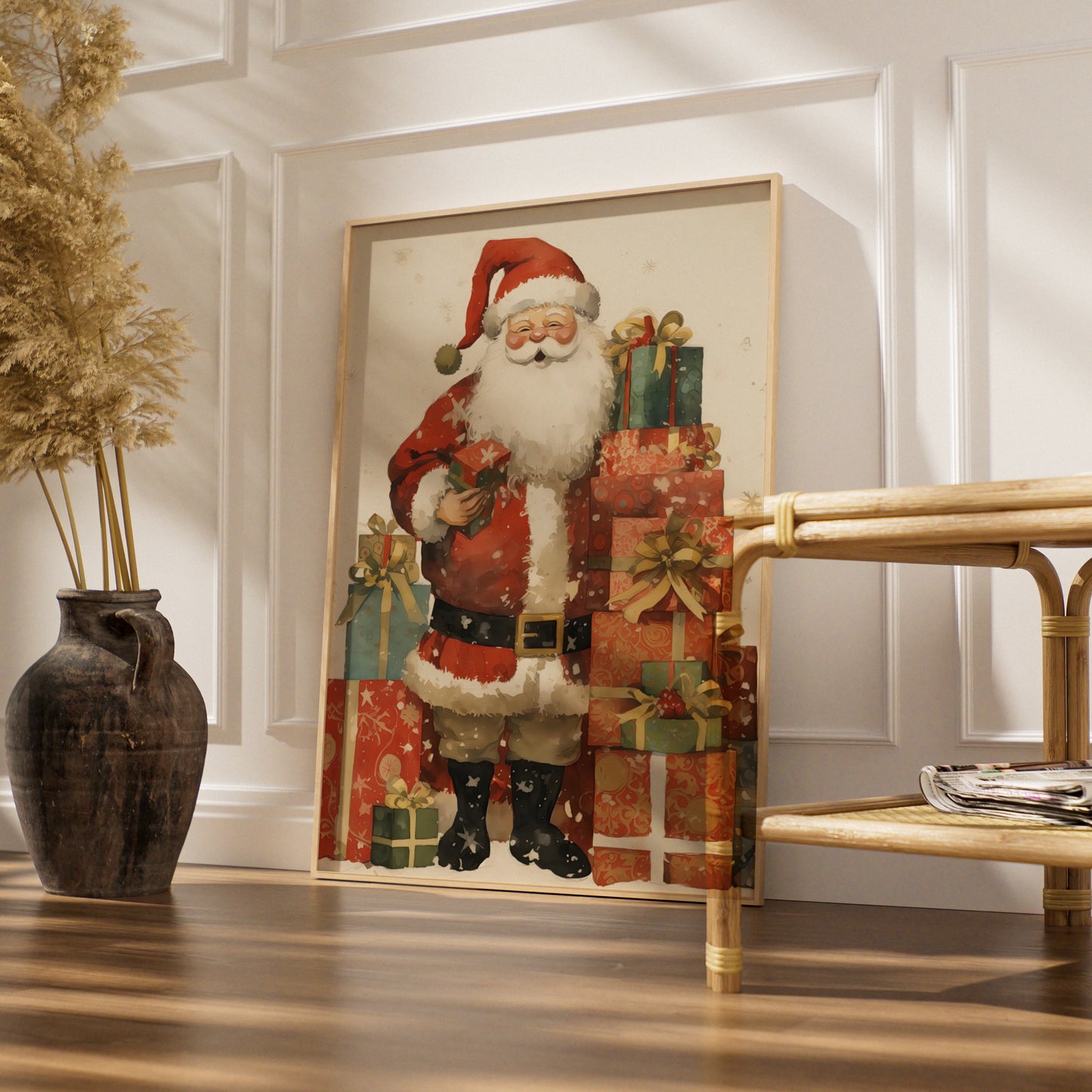 Santa Claus Christmas Poster, Vintage Father Christmas Wall Art, Festive Gifts Print