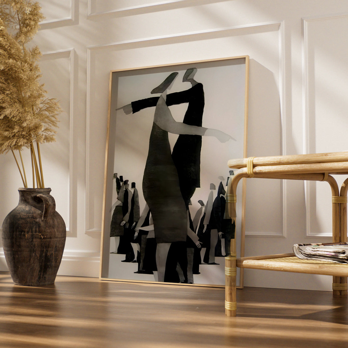 Abstract Figures Dancing Monochrome Wall Art, Black and White Modern Print, Gallery Wall Poster