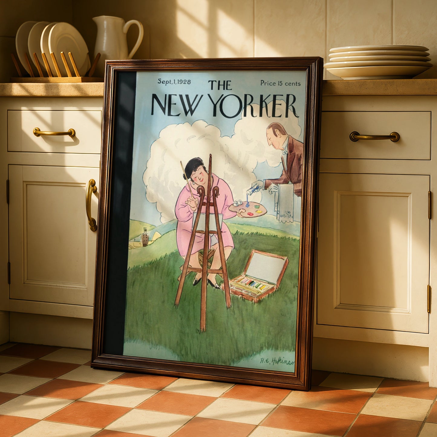 New Yorker Cover September 1928, Vintage Magazine Art Poster, Lady Painting Outdoors