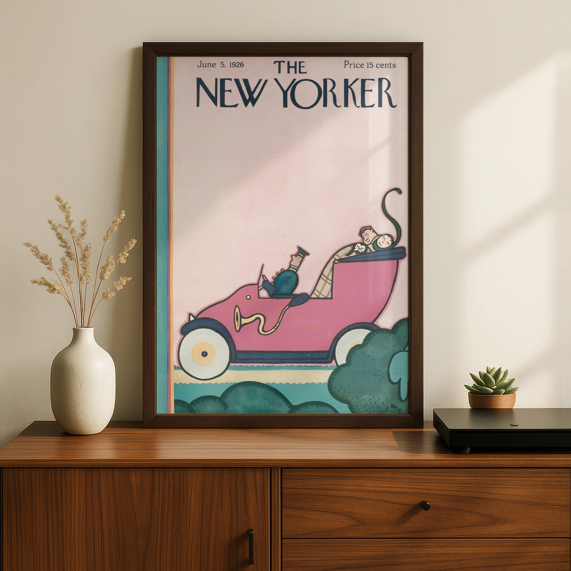 The New Yorker June 1926 Cover Art Poster, Vintage Pink Car Art Deco Print