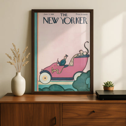 The New Yorker June 1926 Cover Art Poster, Vintage Pink Car Art Deco Print