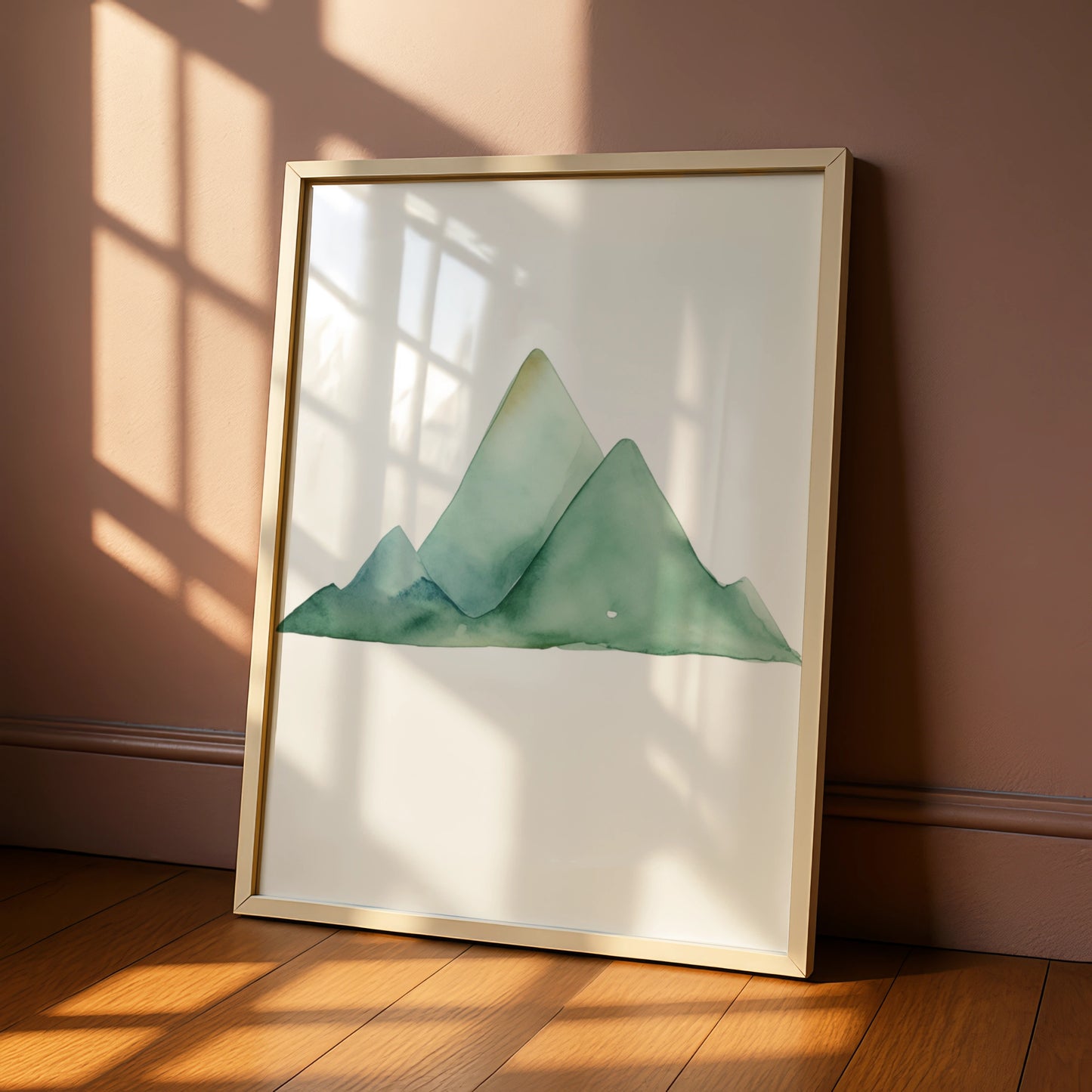 Watercolour Mountain Nursery Wall Art, Green Sage Nature Print, Baby Room Poster