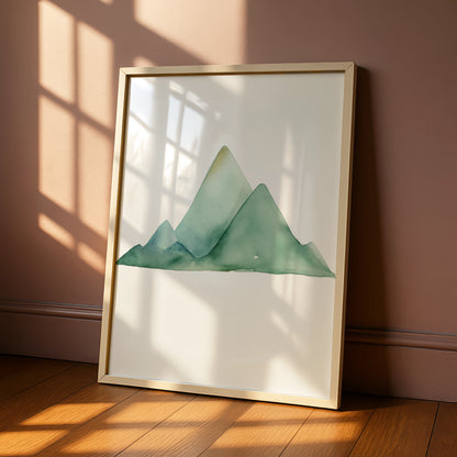 Watercolour Mountain Nursery Wall Art, Green Sage Nature Print, Baby Room Poster