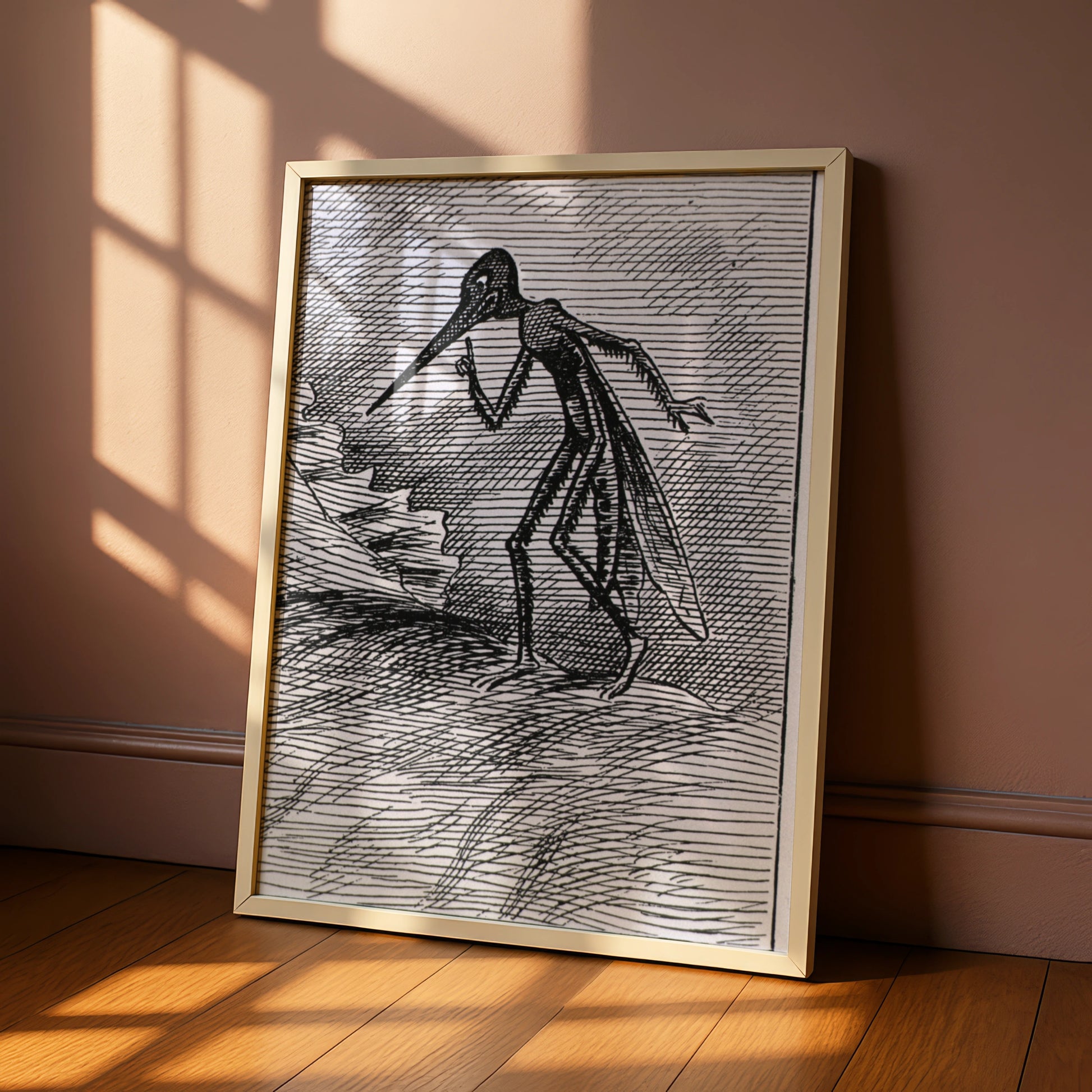 Halloween Plague Doctor Poster, Dark Gothic Creature Art Print, Black White Horror Wall Decor